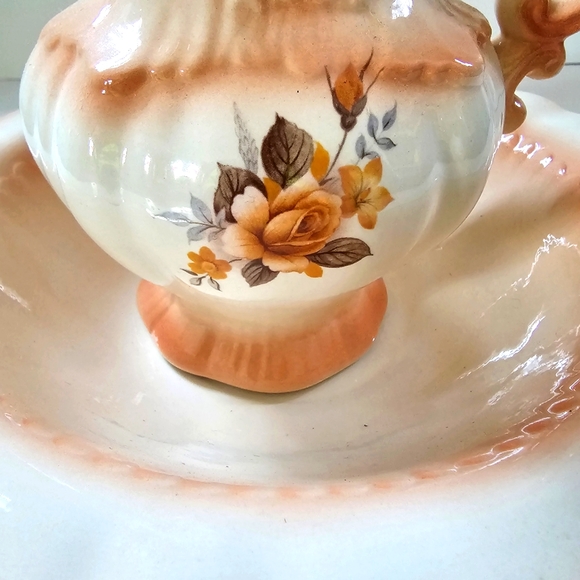 Vintage Pitcher Jug and Wash Basin bowl floral peach small - Picture 4 of 12